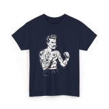 Vintage Boxing Champion Tattoo Fighter Art T-Shirt - Navy
