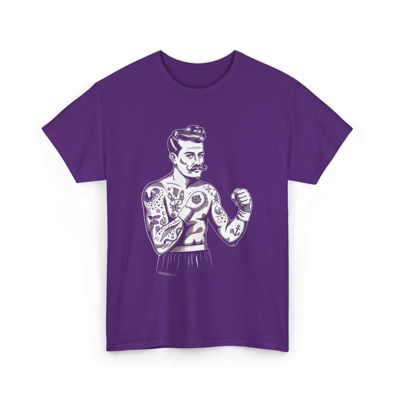 Vintage Boxing Champion Tattoo Fighter Art T-Shirt - Purple