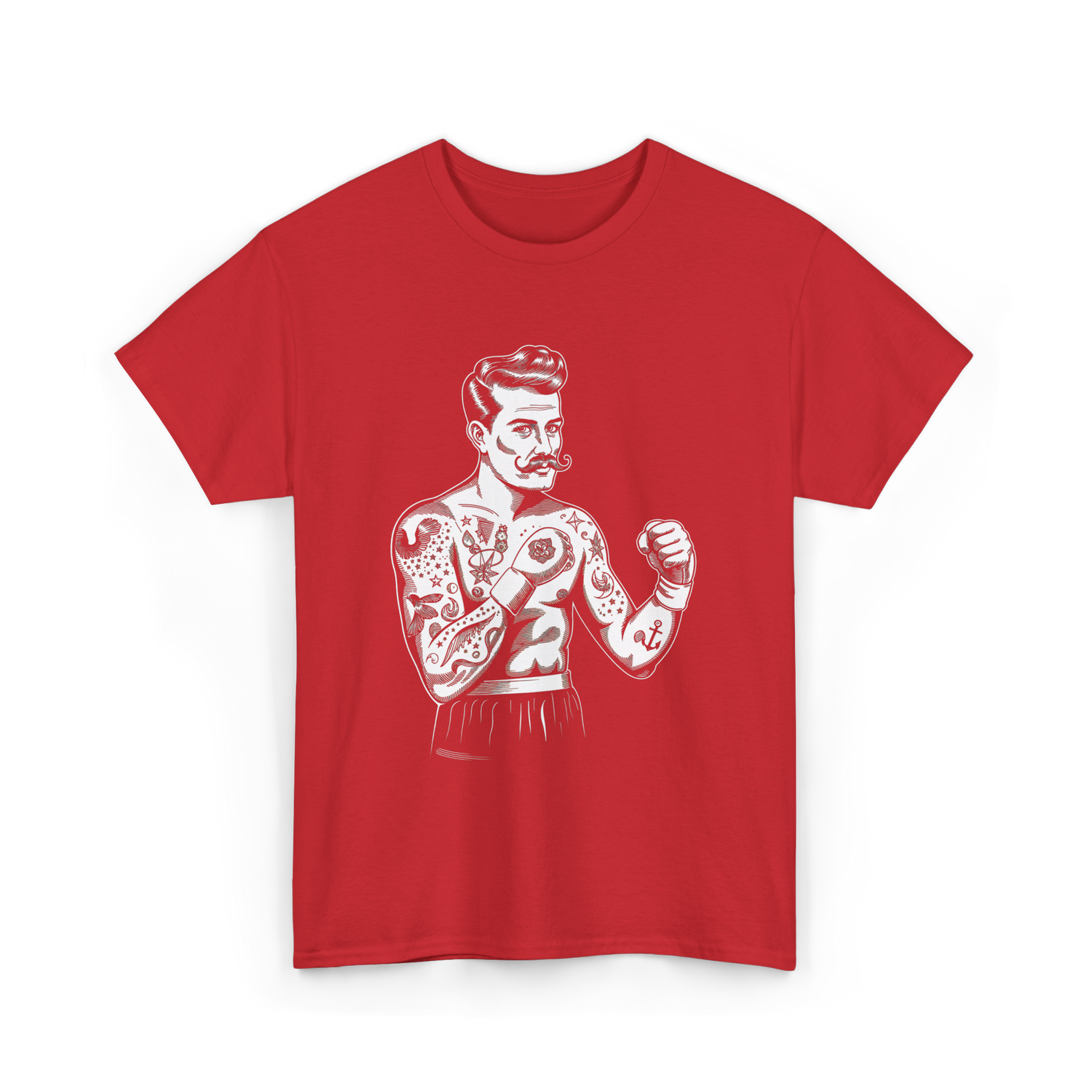 Vintage Boxing Champion Tattoo Fighter Art T-Shirt - Red
