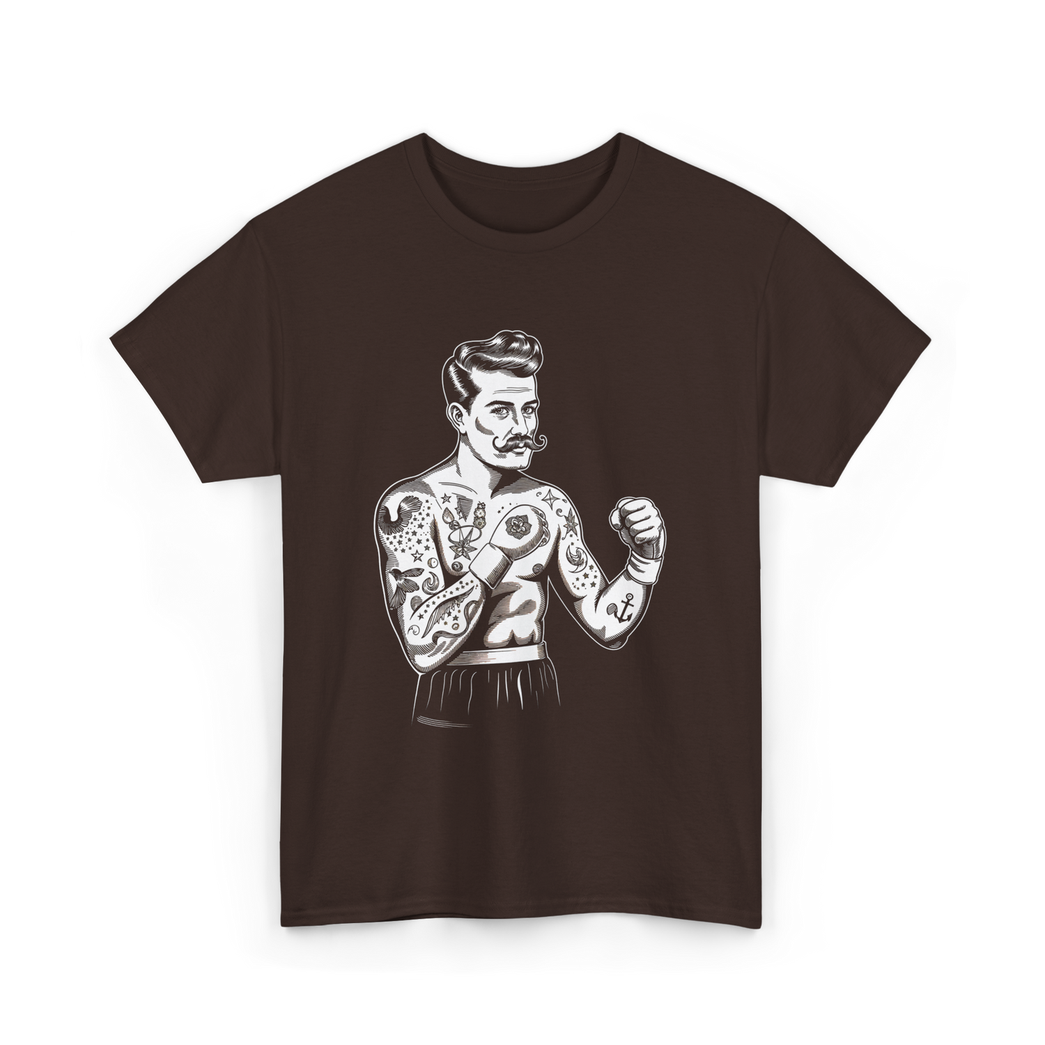 Vintage Boxing Champion Tattoo Fighter Art T-Shirt - Dark Chocolate