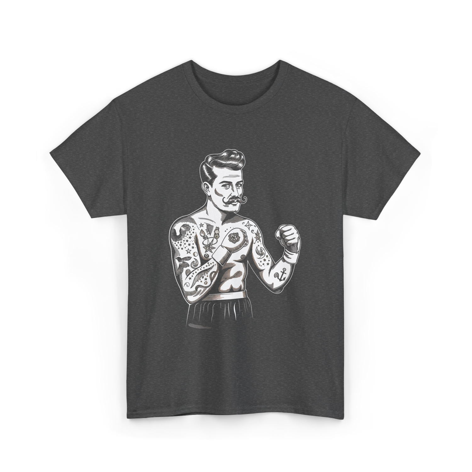 Vintage Boxing Champion Tattoo Fighter Art T-Shirt - Dark Heather