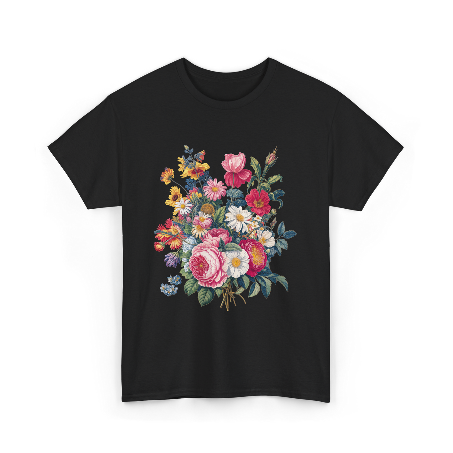 Vintage Floral Bouquet Gardening T-Shirt - Black