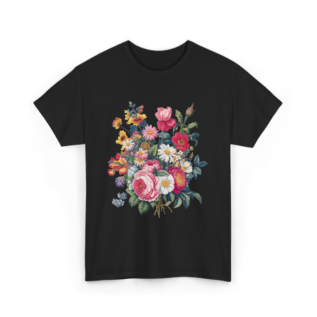 Vintage Floral Bouquet Gardening T-Shirt - Black
