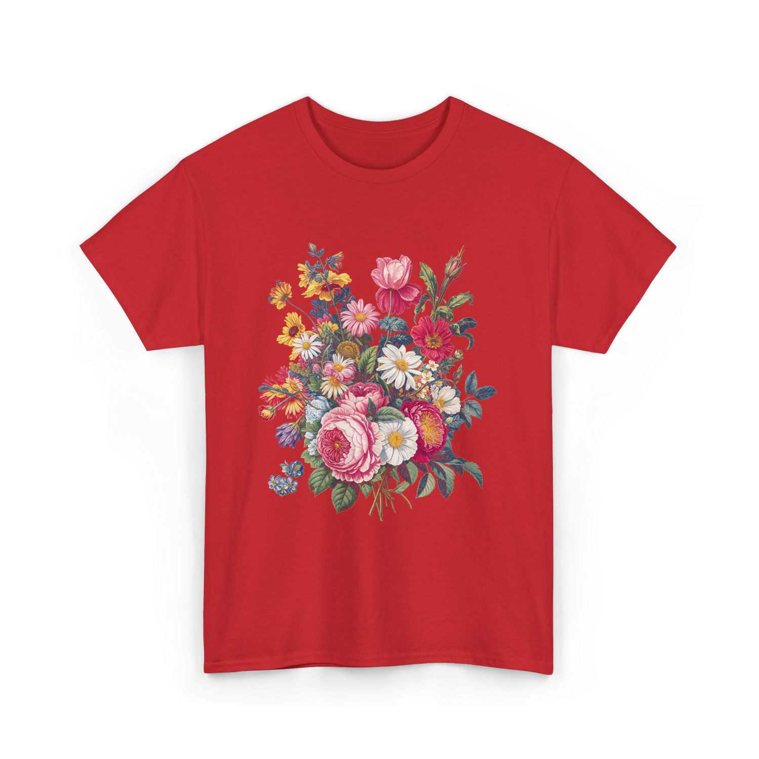 Vintage Floral Bouquet Gardening T-Shirt - Red