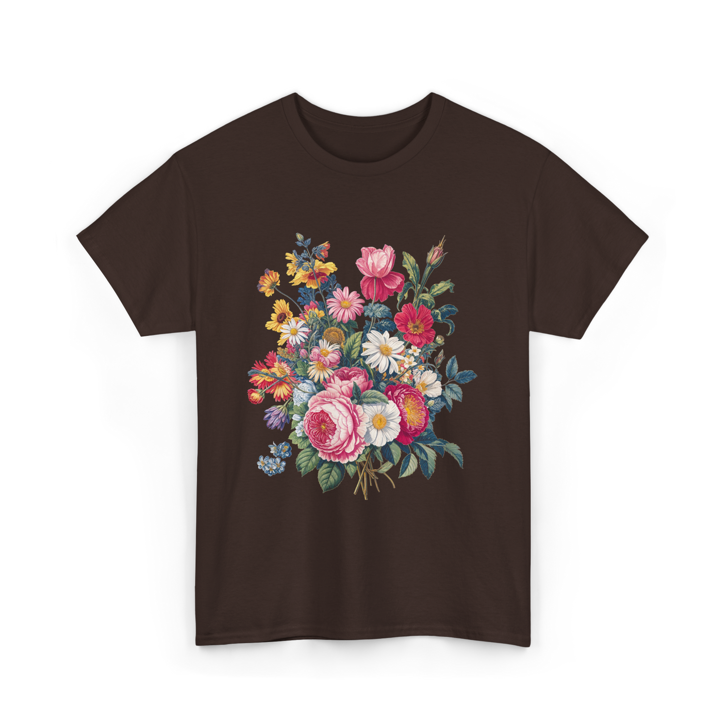 Vintage Floral Bouquet Gardening T-Shirt - Dark Chocolate