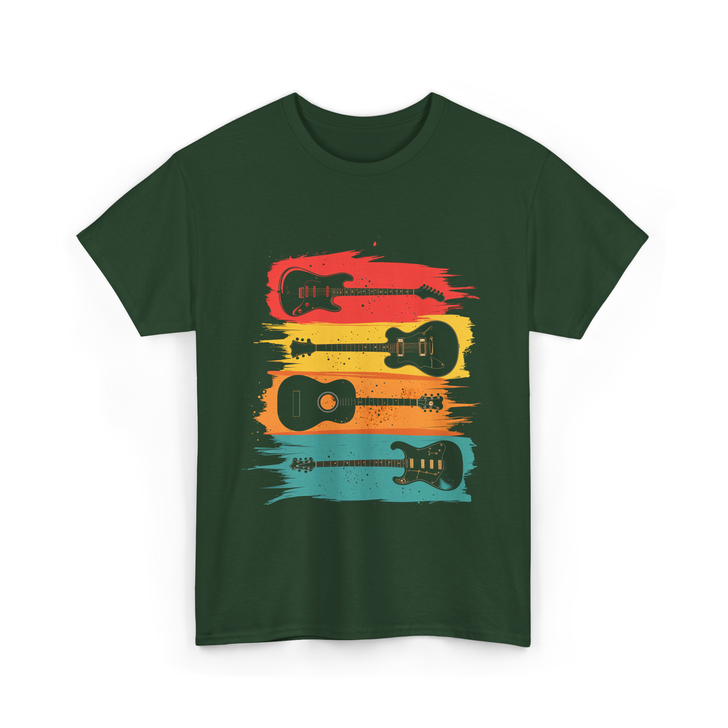 Vintage Guitars Music Guitarist T-Shirt - Forest Green