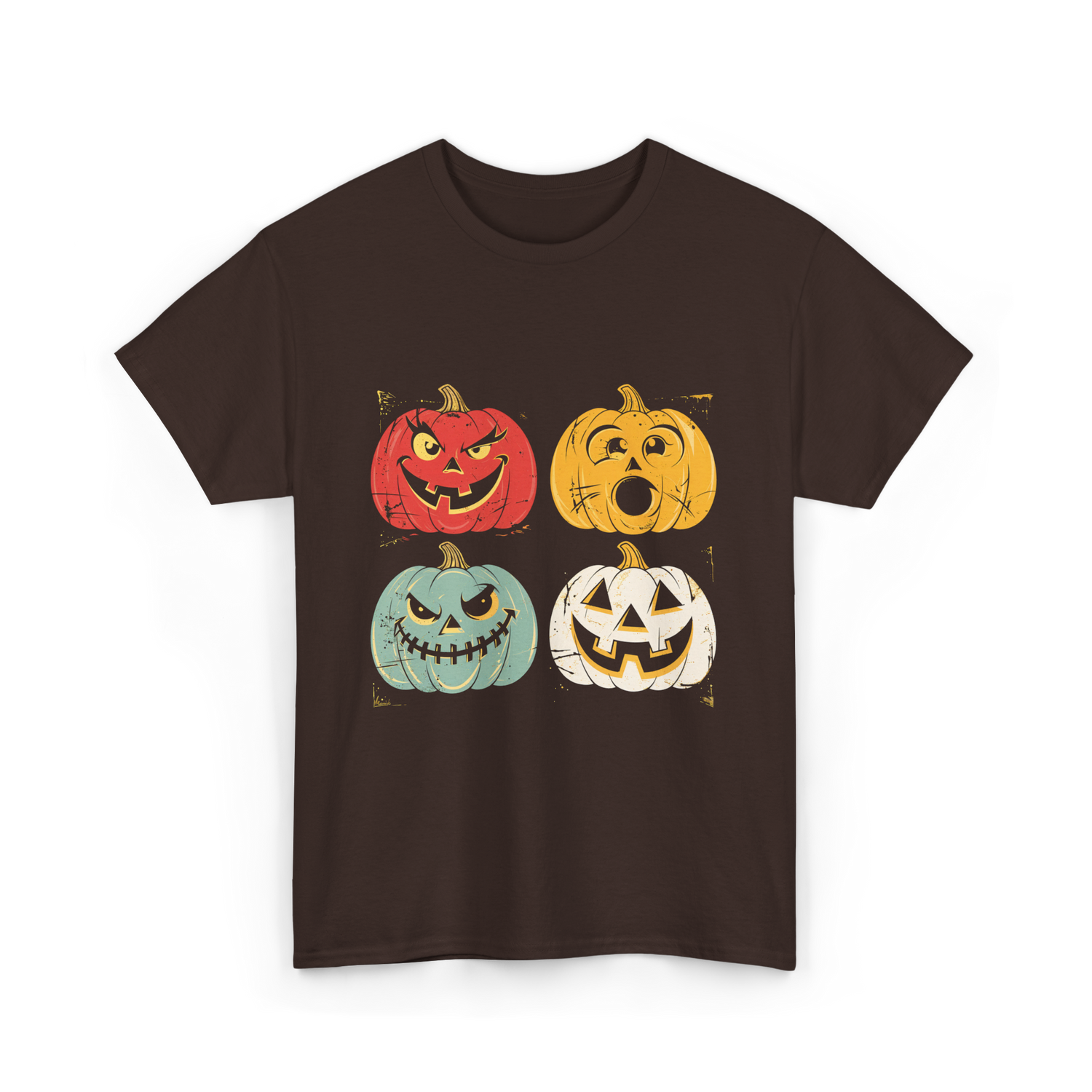 Vintage Halloween Pumpkins Halloween T-Shirt - Dark Chocolate