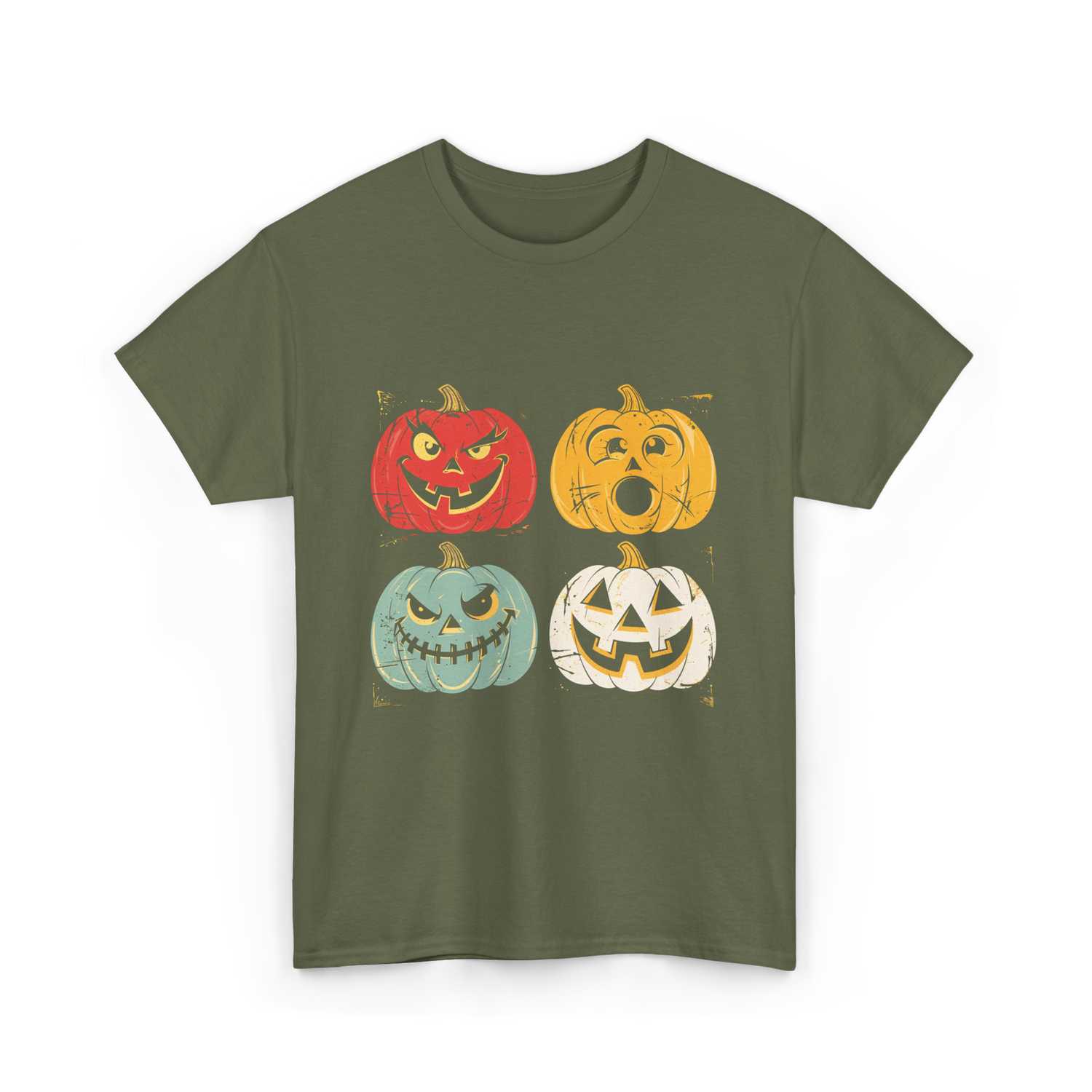 Vintage Halloween Pumpkins Halloween T-Shirt - Military Green