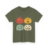 Vintage Halloween Pumpkins Halloween T-Shirt - Military Green