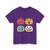 Vintage Halloween Pumpkins Halloween T-Shirt - Purple