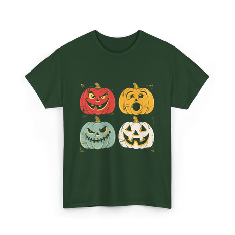Vintage Halloween Pumpkins Halloween T-Shirt - Forest Green