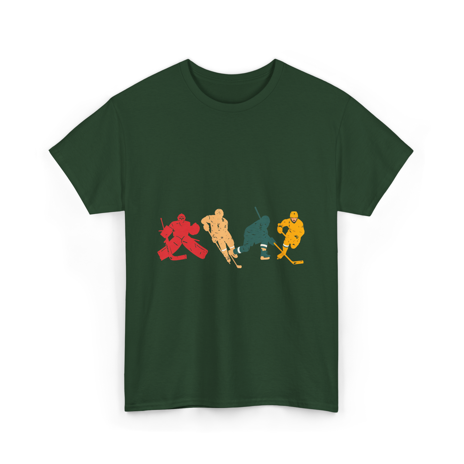 Vintage Ice Hockey Players Hockey T-Shirt - Forest Green