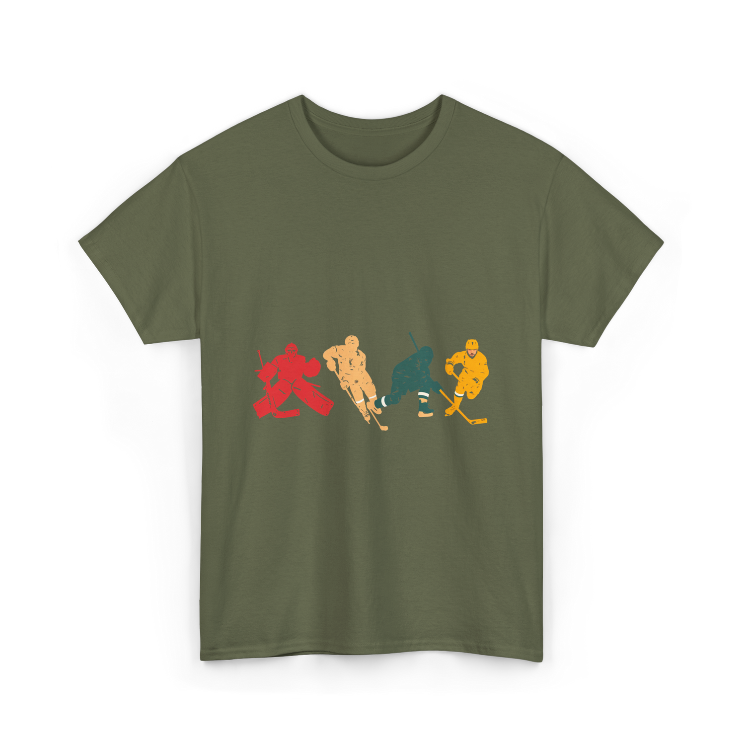 Vintage Ice Hockey Players Hockey T-Shirt - Military Green
