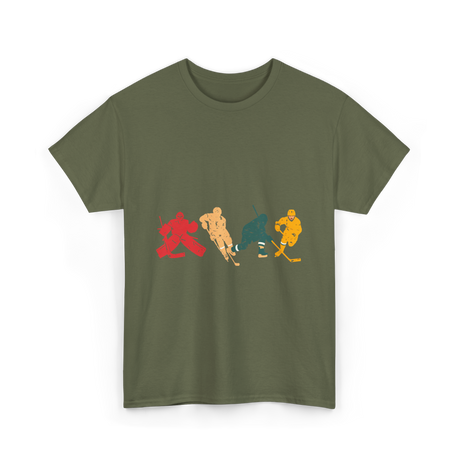 Vintage Ice Hockey Players Hockey T-Shirt - Military Green