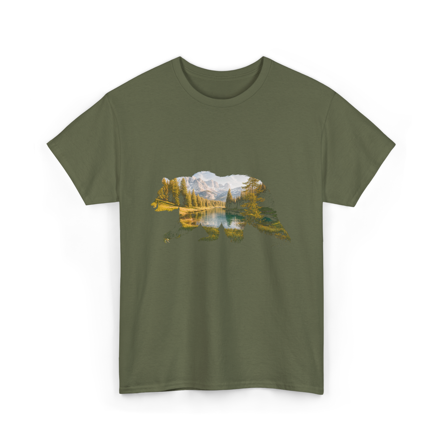 Vintage National Park Bear Wildlife T-Shirt - Military Green