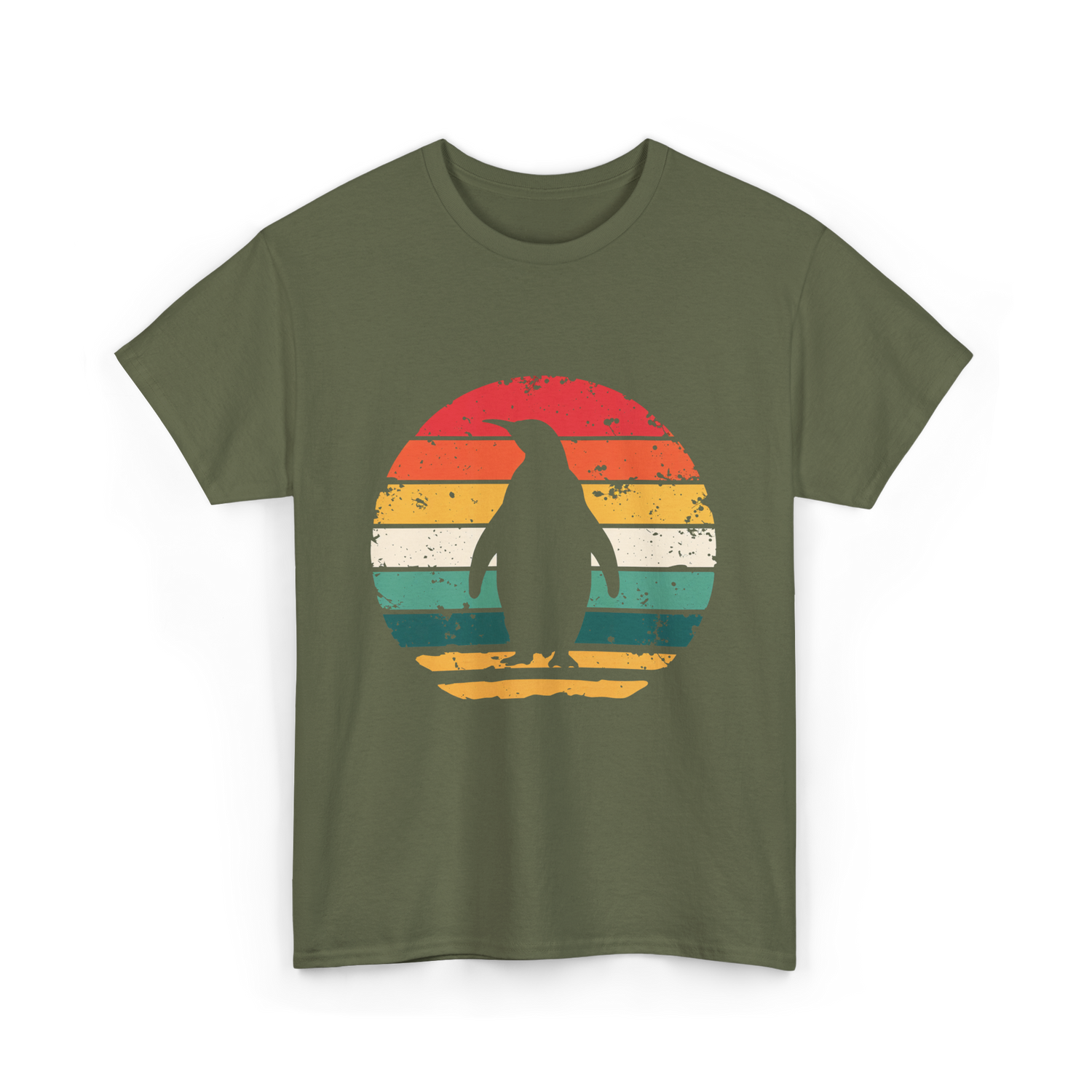 Vintage Penguins Sunset Penguins T-Shirt - Military Green