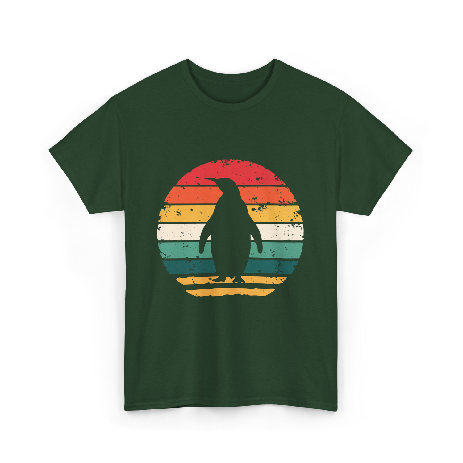 Vintage Penguins Sunset Penguins T-Shirt - Forest Green