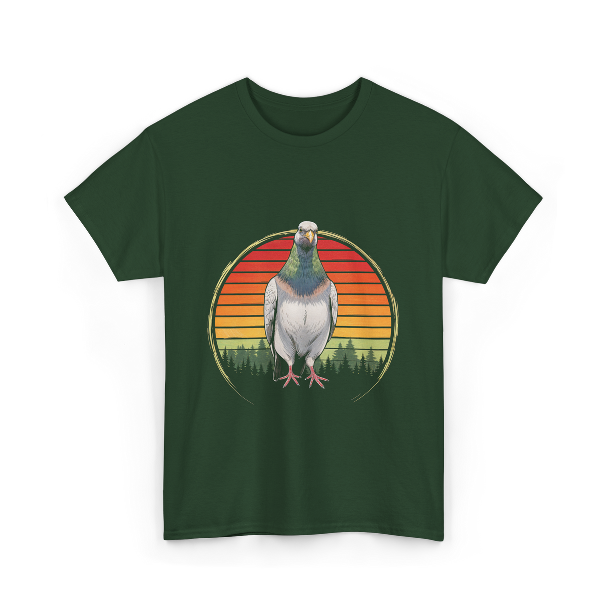 Vintage Pigeons Retro Pigeon T-Shirt - Forest Green