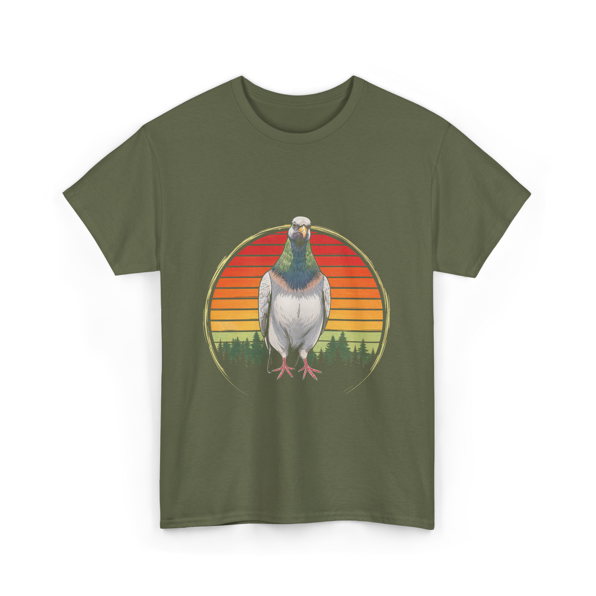 Vintage Pigeons Retro Pigeon T-Shirt - Military Green
