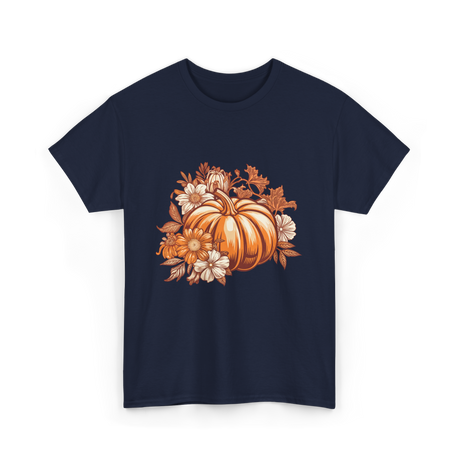 Vintage Pumpkin Floral Autumn T-Shirt - Navy
