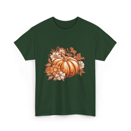 Vintage Pumpkin Floral Autumn T-Shirt - Forest Green