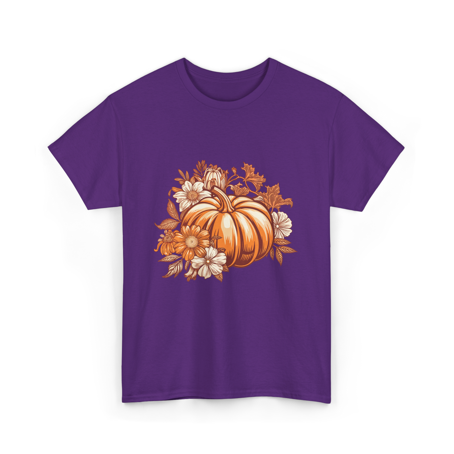 Vintage Pumpkin Floral Autumn T-Shirt - Purple