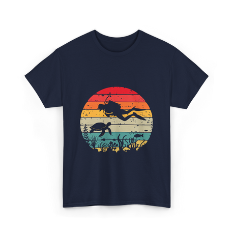 Vintage Scuba Diver Diving Scene T-Shirt - Navy