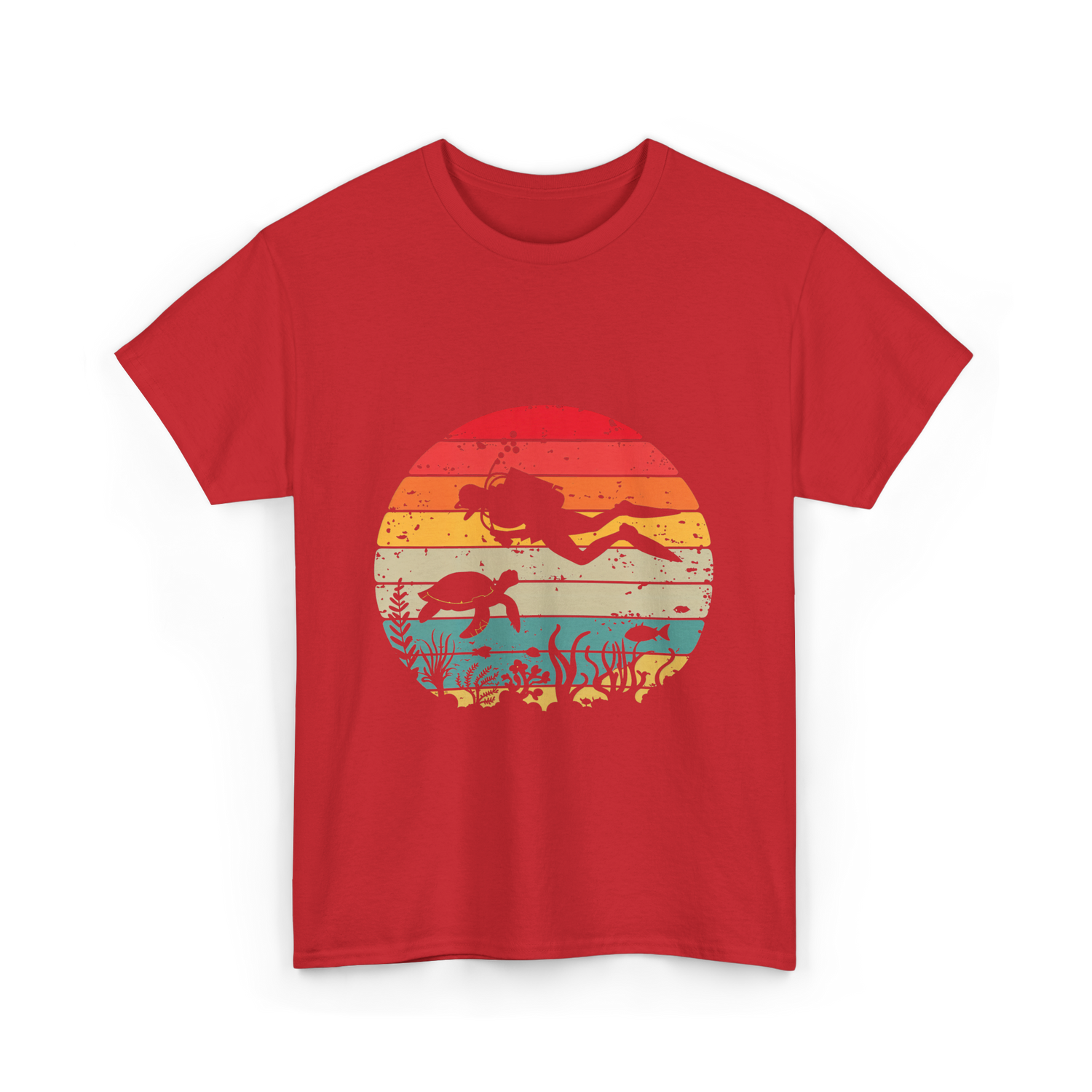 Vintage Scuba Diver Diving Scene T-Shirt - Red