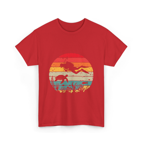 Vintage Scuba Diver Diving Scene T-Shirt - Red