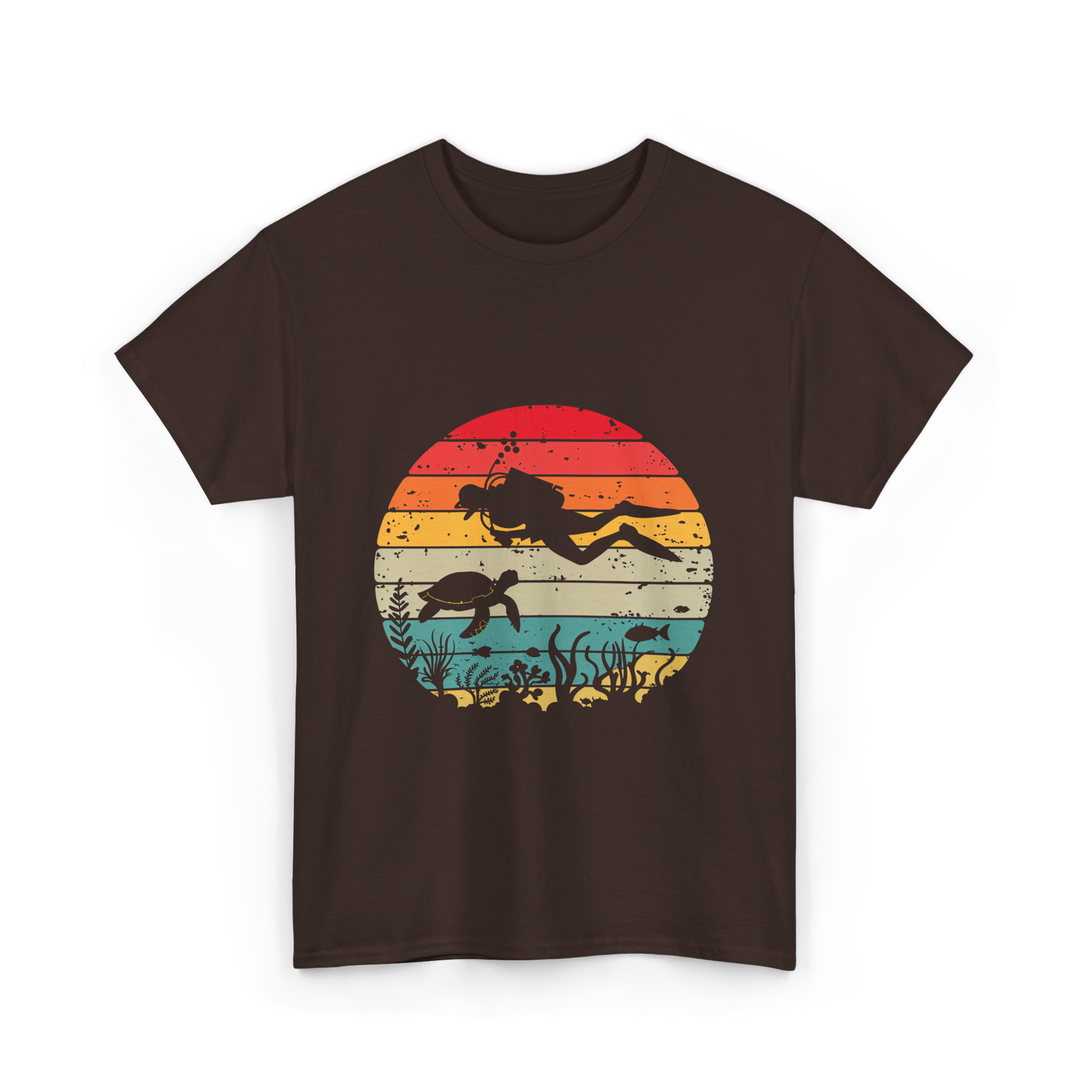 Vintage Scuba Diver Diving Scene T-Shirt - Dark Chocolate