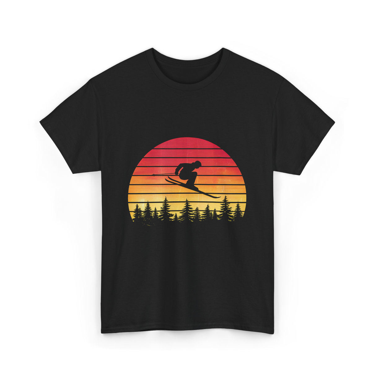 Vintage Sunset Skiing Skiers T-Shirt - Black