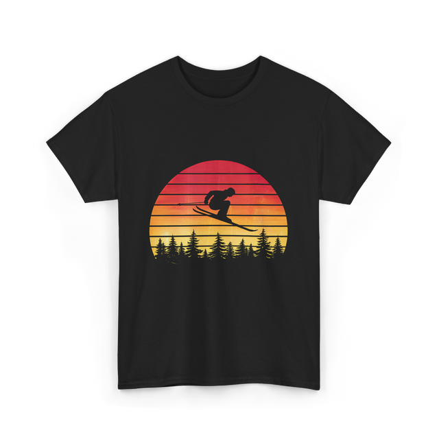 Vintage Sunset Skiing Skiers T-Shirt - Black