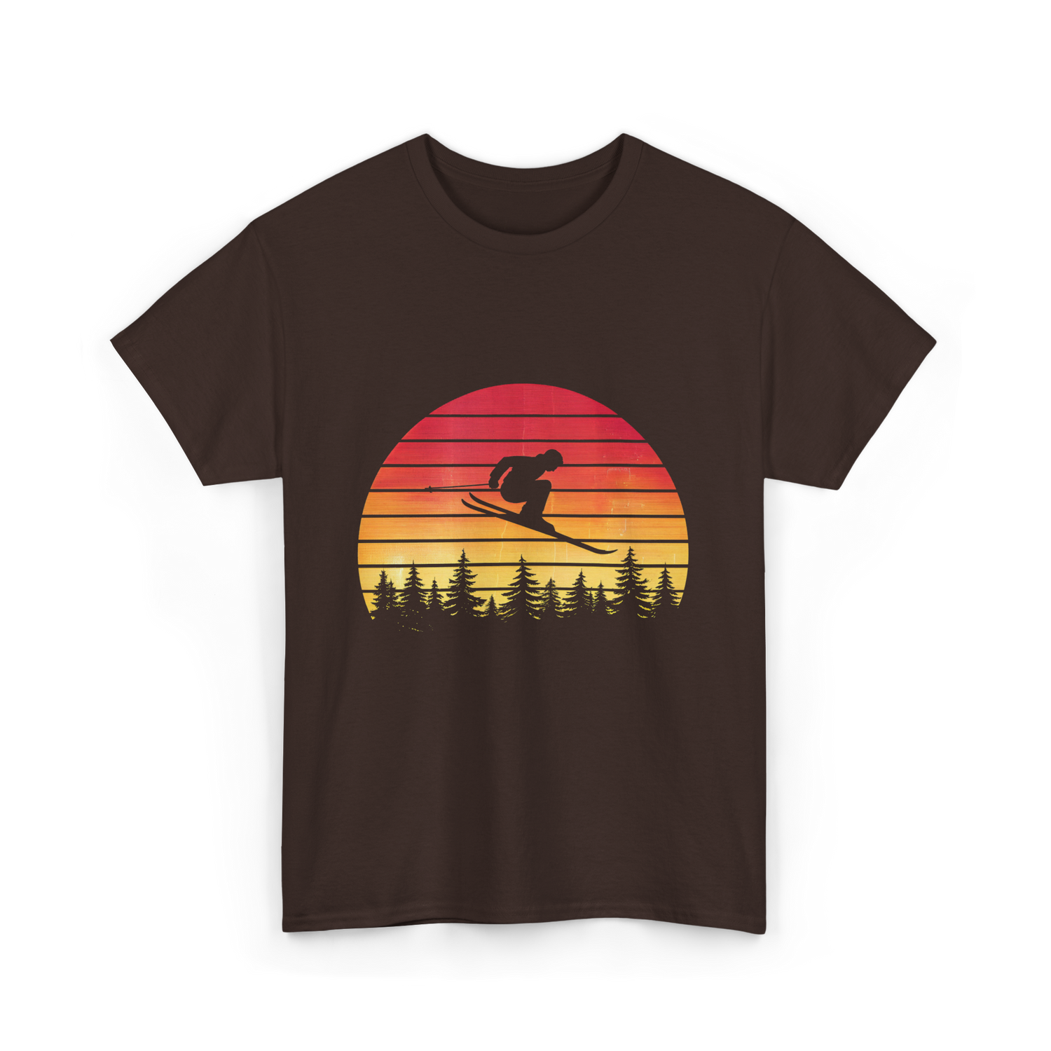 Vintage Sunset Skiing Skiers T-Shirt - Dark Chocolate