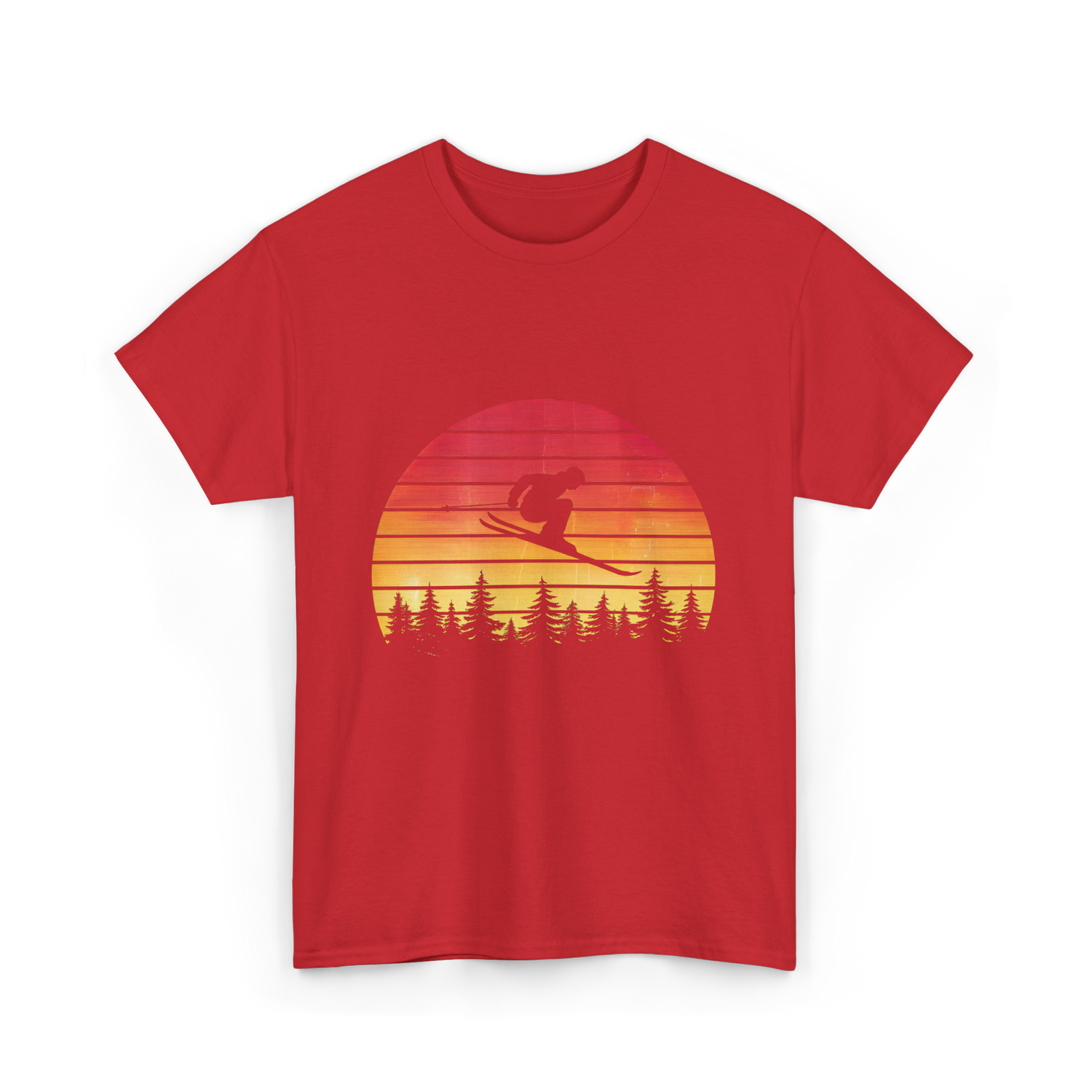 Vintage Sunset Skiing Skiers T-Shirt - Red