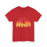 Vintage Sunset Skiing Skiers T-Shirt - Red