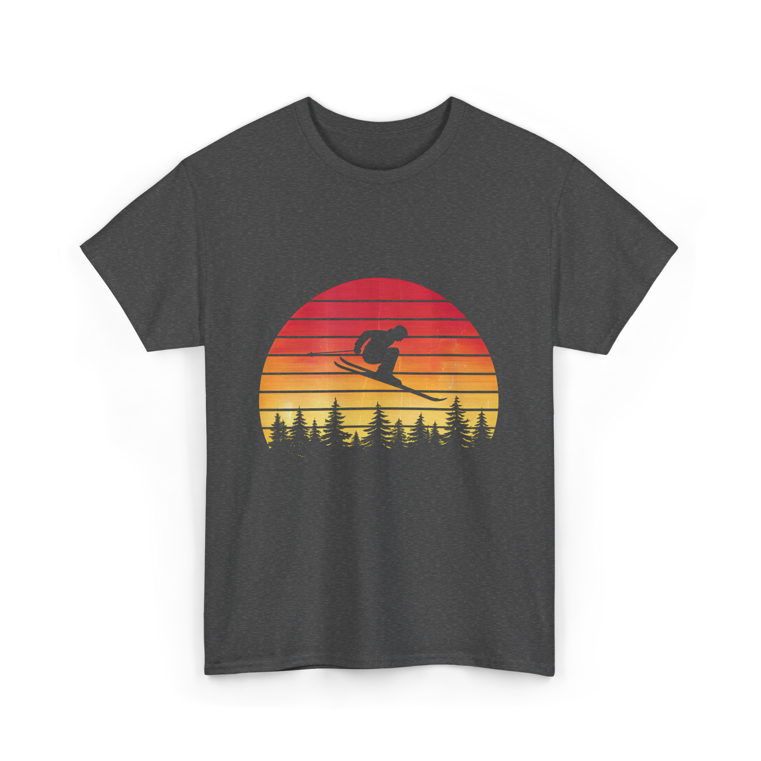 Vintage Sunset Skiing Skiers T-Shirt - Dark Heather