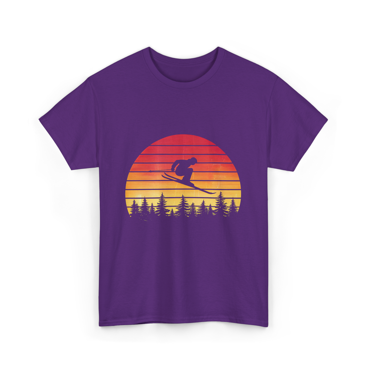 Vintage Sunset Skiing Skiers T-Shirt - Purple