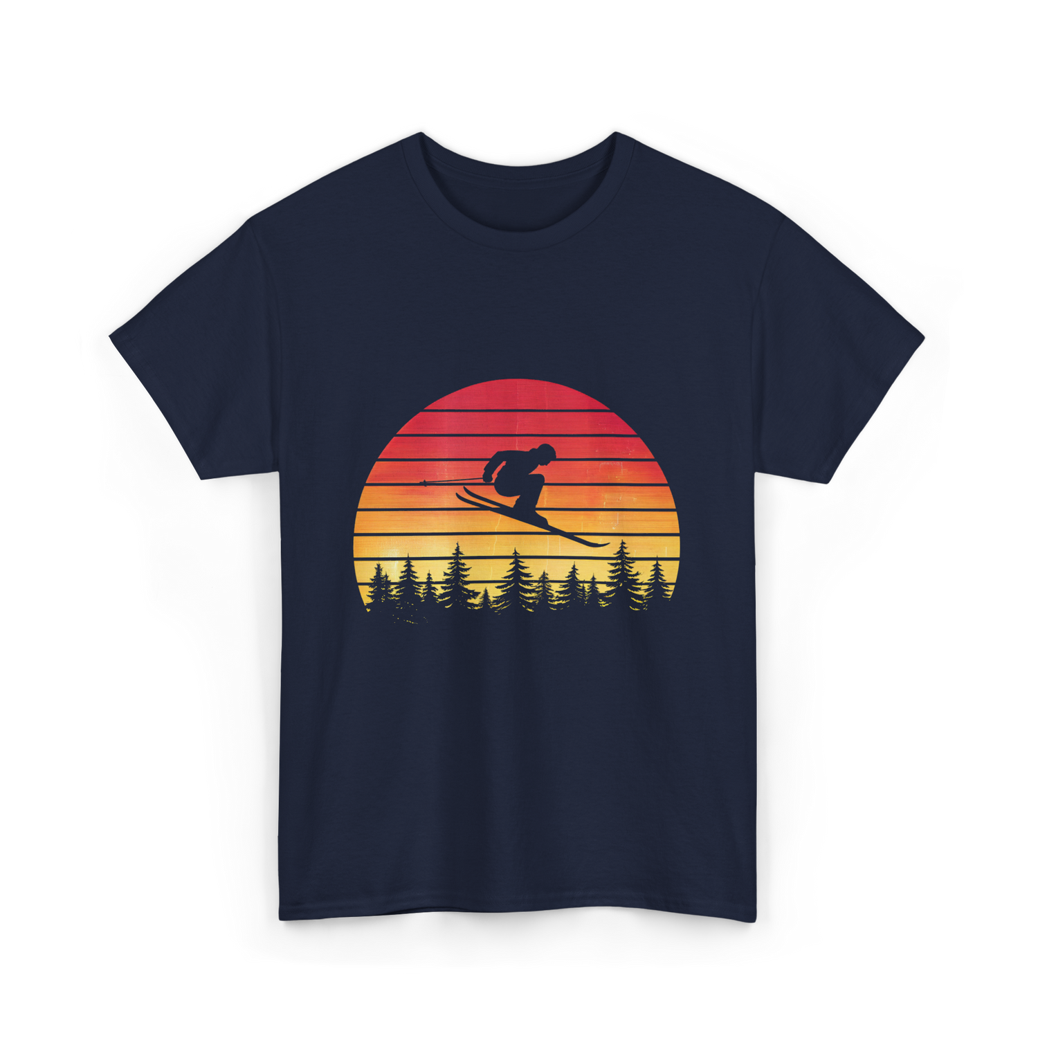 Vintage Sunset Skiing Skiers T-Shirt - Navy