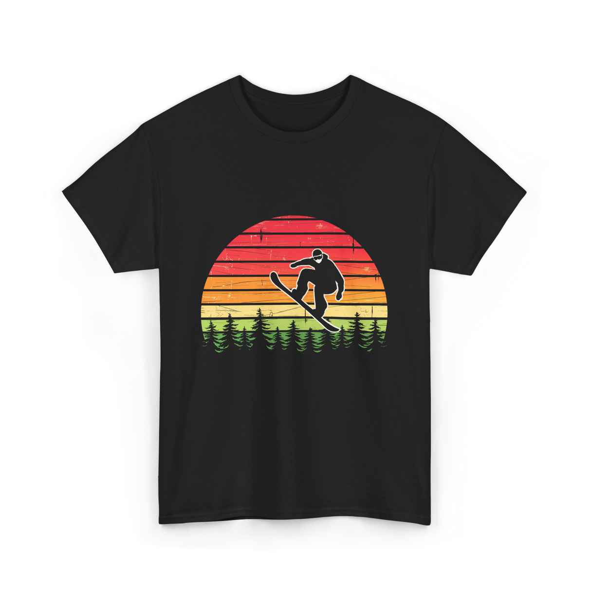 Vintage Sunset Snowboarding Snowboarder T-Shirt - Black