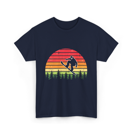 Vintage Sunset Snowboarding Snowboarder T-Shirt - Navy