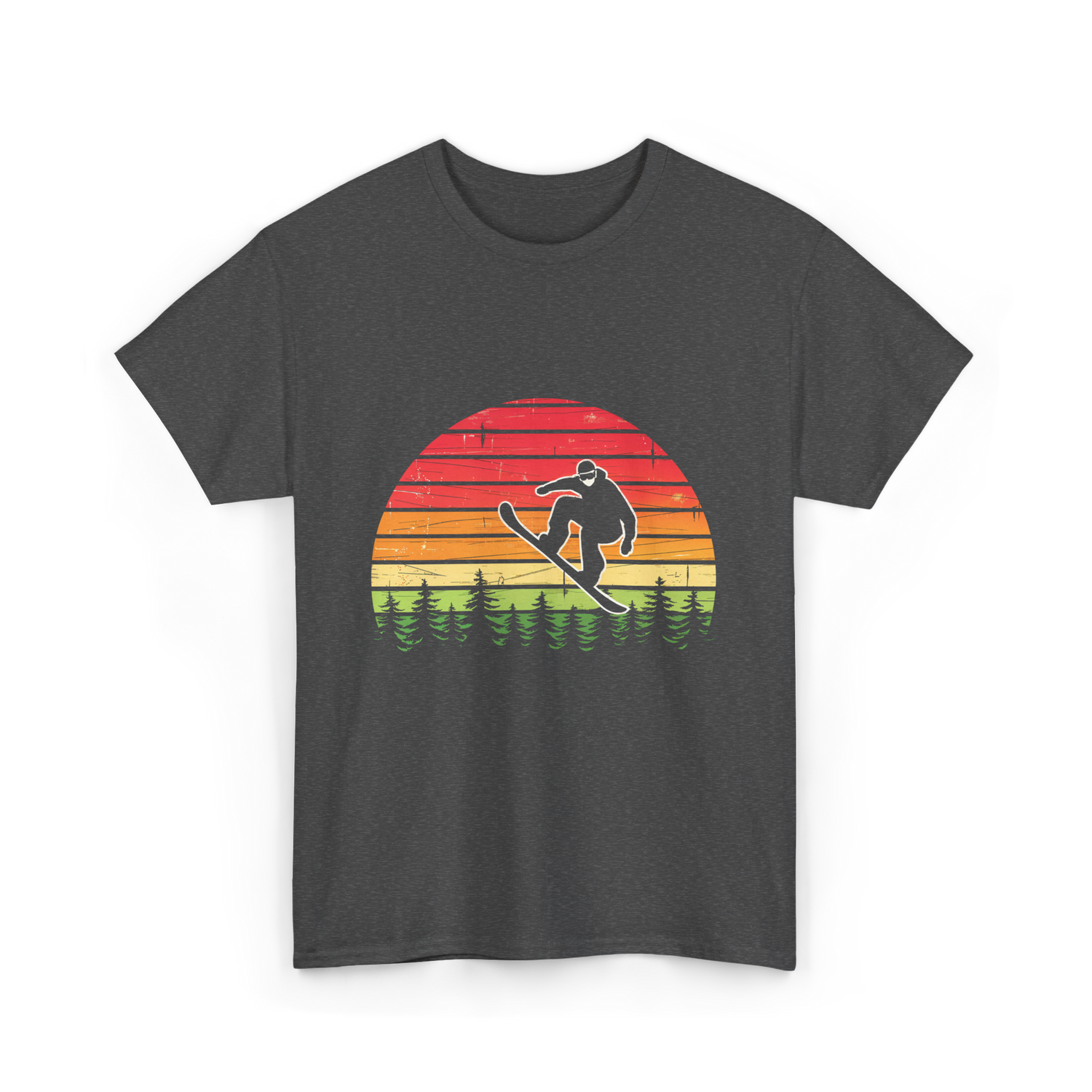 Vintage Sunset Snowboarding Snowboarder T-Shirt - Dark Heather