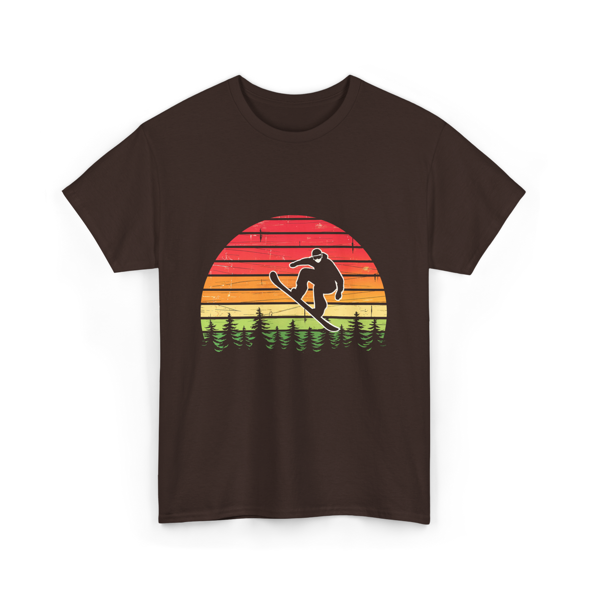 Vintage Sunset Snowboarding Snowboarder T-Shirt - Dark Chocolate