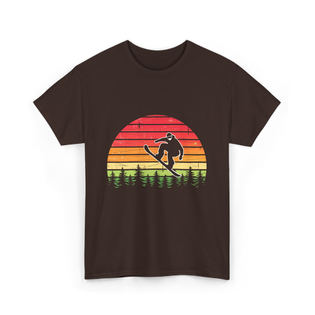 Vintage Sunset Snowboarding Snowboarder T-Shirt - Dark Chocolate