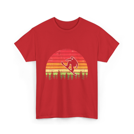 Vintage Sunset Snowboarding Snowboarder T-Shirt - Red