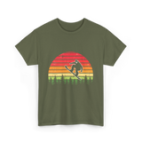 Vintage Sunset Snowboarding Snowboarder T-Shirt - Military Green