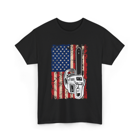 Vintage US Flag Chainsaw Logger T-Shirt - Black