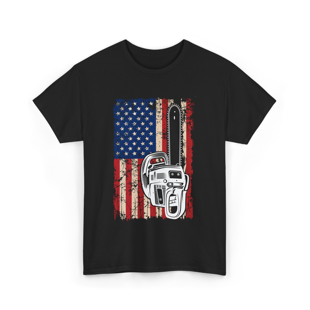 Vintage US Flag Chainsaw Logger T-Shirt - Black