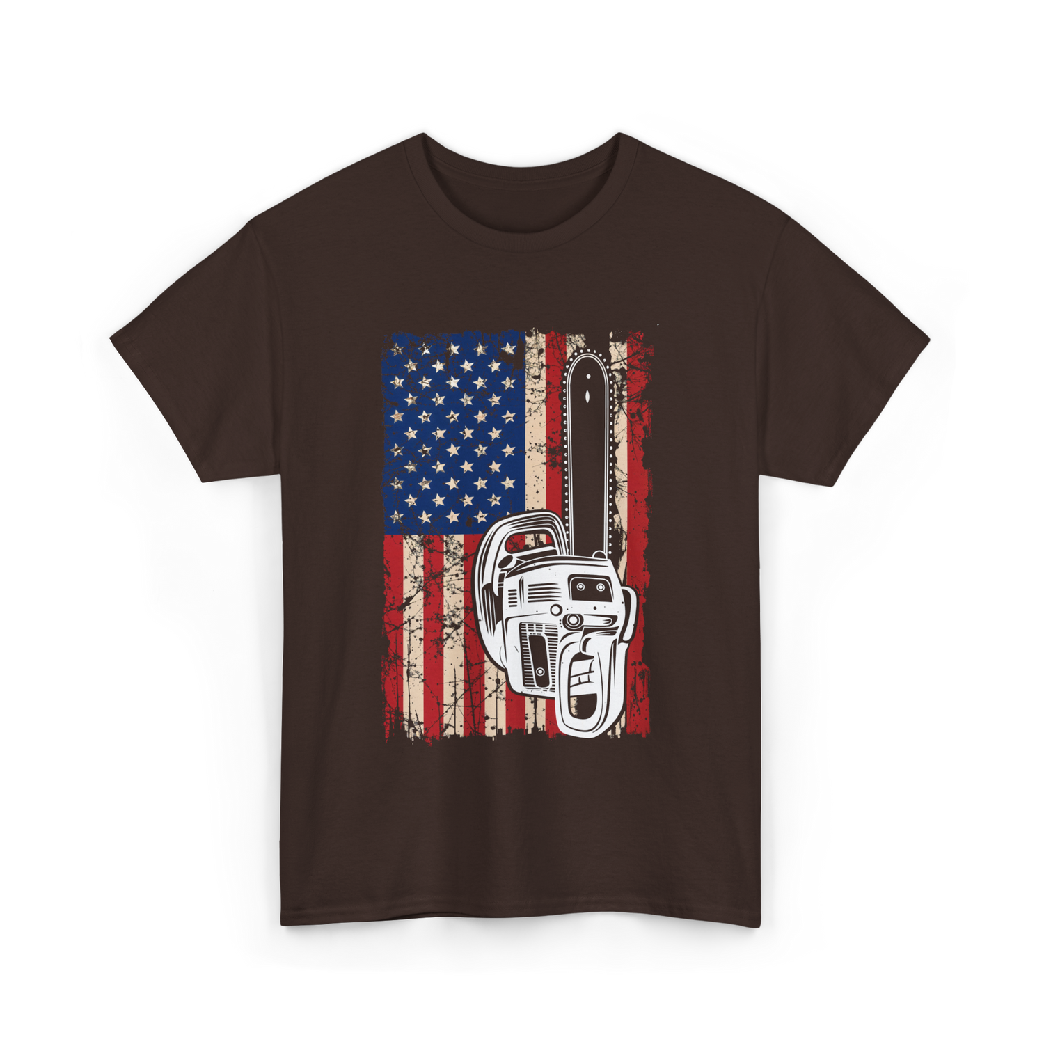 Vintage US Flag Chainsaw Logger T-Shirt - Dark Chocolate