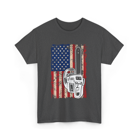 Vintage US Flag Chainsaw Logger T-Shirt - Dark Heather