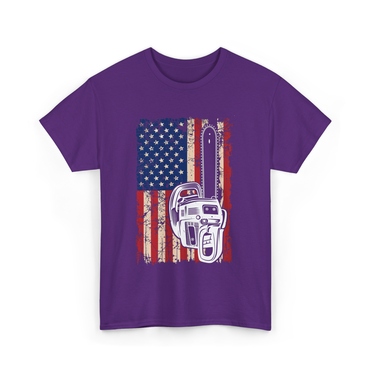 Vintage US Flag Chainsaw Logger T-Shirt - Purple
